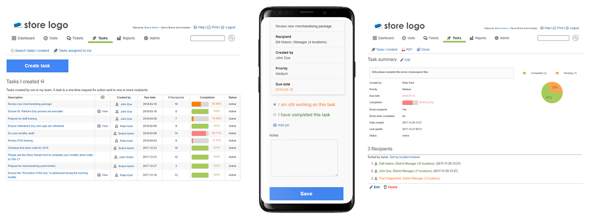 Easily assign and track tasks across your store hierarchy Easily assign and track tasks across your store hierarchy